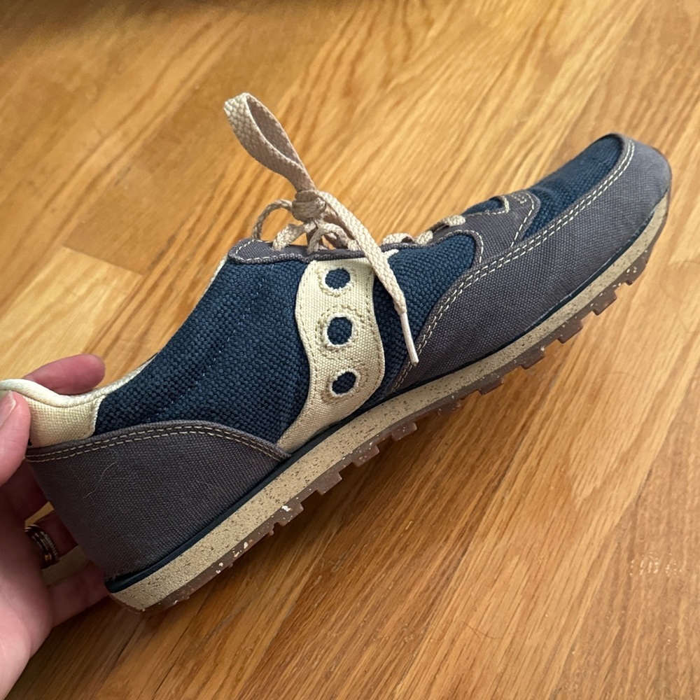 Saucony Jazz Navy Blue and Khaki Canvas Lace-Up Sneakers - Picture 5 of 11